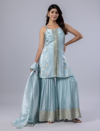 Sky blue pakistani style sharara suit