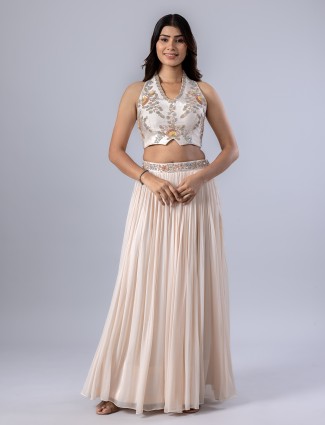 White georgette lehenga choli for reception wear