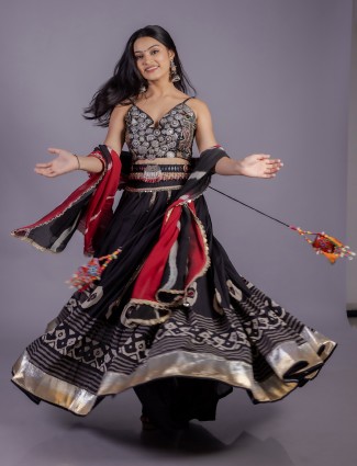 Embellished black silk lehenga choli ensemble