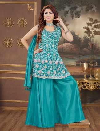Onion pink silk palazzo suit with beads detailing
