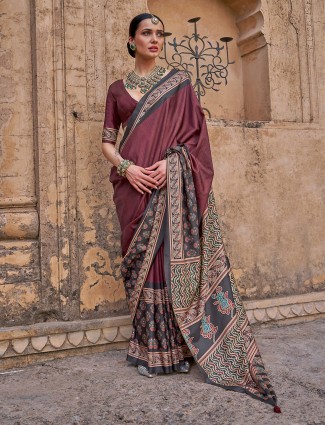 Brown festive silk saree in elegant look