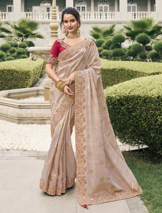 Light brown tissue silk saree with sophisticated appeal