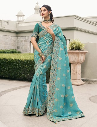 Blue georgette thread embroidered partywear lehenga choli