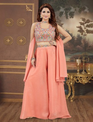 Peach silk palazzo set for grand celebrations