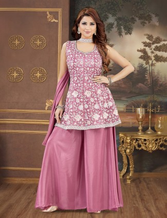 Onion pink silk palazzo suit with beads detailing