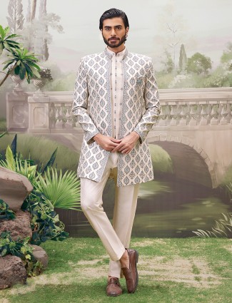 Beige classic indo western with royal embroidery