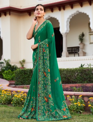 Green georgette saree for party wear