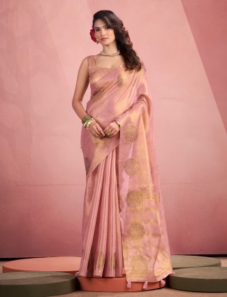 Dark purple dola silk resham weaving wedding wear saree