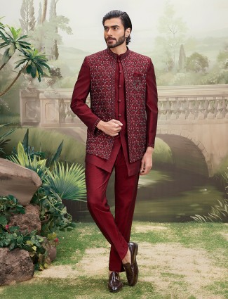 Maroon grand indo western with sequins shine
