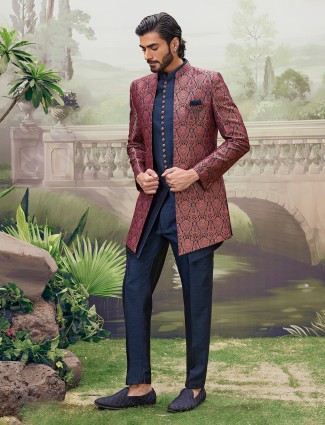Navy blue statement indo western with zari touch
