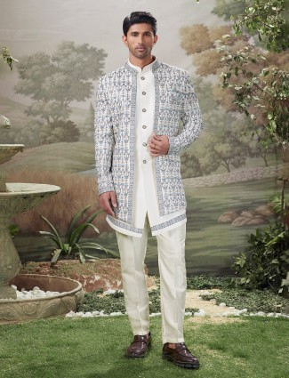 White ethnic indo western with sequin elegance