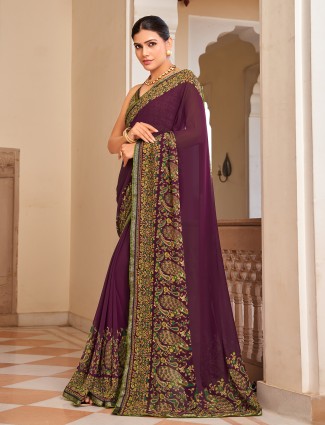 Wine georgette saree for parties