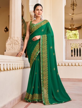Green georgette printed saree for party wear