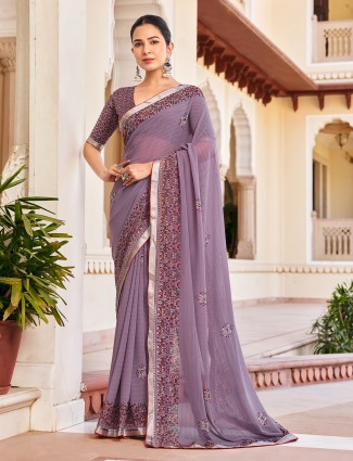 Purple georgette saree with print