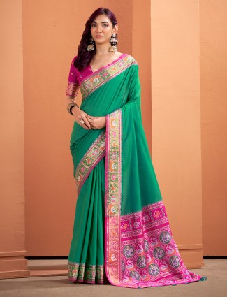 Green patola silk saree for festive elegance