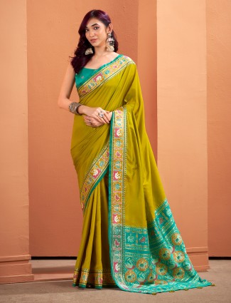 Mehendi green patola silk saree for festive vibes