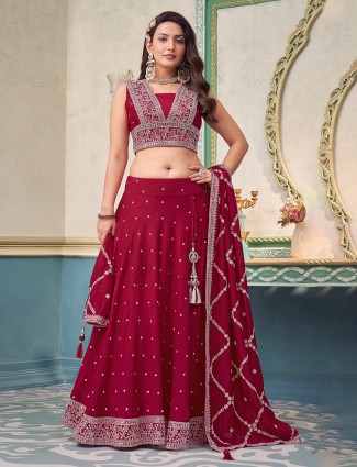 Pink silk bridal syle unstitched lehenga choli with sequins embellishment