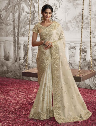 Beige silk saree for wedding wear