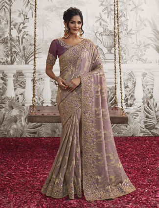 Lilac purple silk saree with zari work
