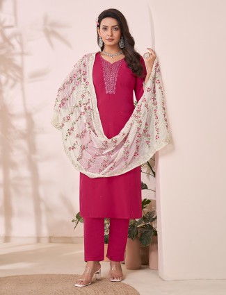Rani silk salwar suit with traditional detailing