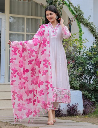 White and pink suit designed for rakhi moments