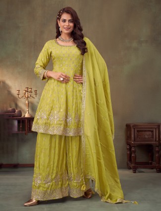Light green pakistani silk palazzo suit with dupatta