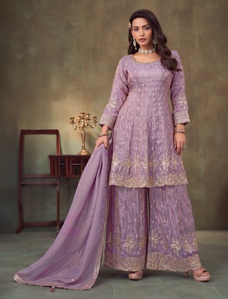 Light purple pakistani style silk palazzo suit