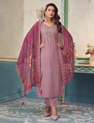 Light pink silk festive salwar kameez