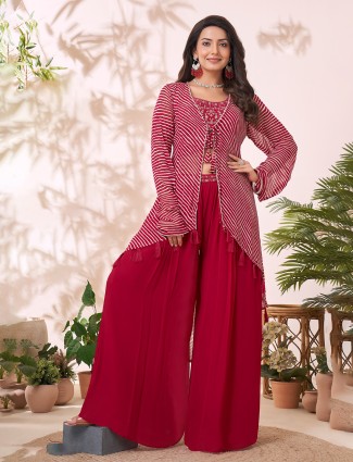 Onion pink silk palazzo suit with beads detailing
