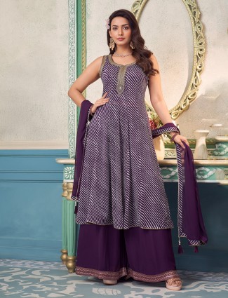 Purple palazzo suit with zardosi work and dupatta