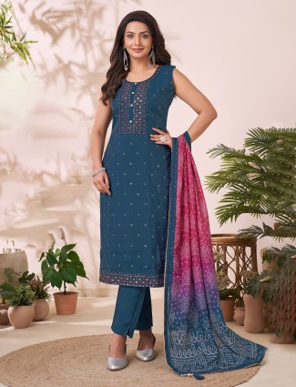 Beige mulmul cotton kurti set with dupatta