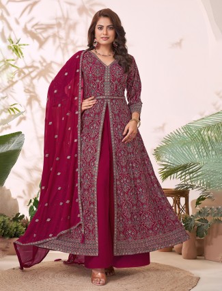 Wine georgette pakistani anarkali suit