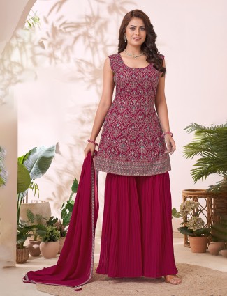 Wine georgette sharara suit with pakistani style