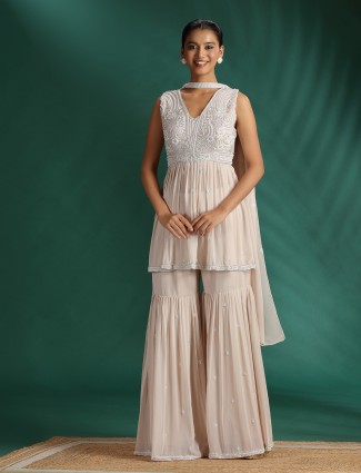 Georgette beige sharara suit for women