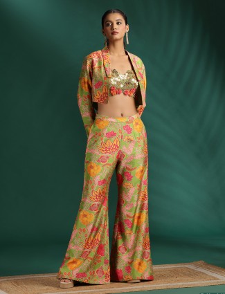 Festive green palazzo suit with mirror work