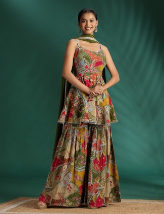 Heavy work mehendi sharara suit for women