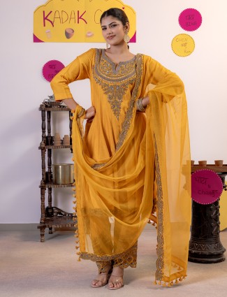 Mustard yellow salwar suit in silk