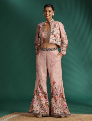 Wedding wear peach palazzo suit with jacket