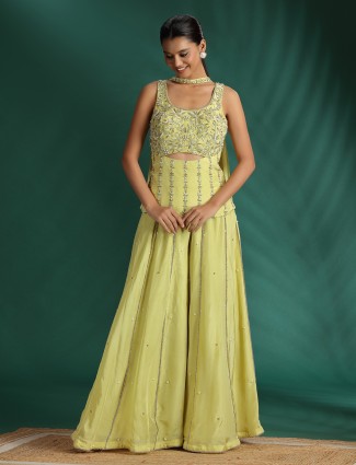 Wedding ready pista green palazzo suit set
