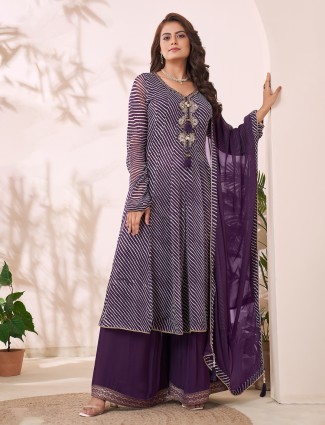 Purple palazzo suit with full sleeves in georgette