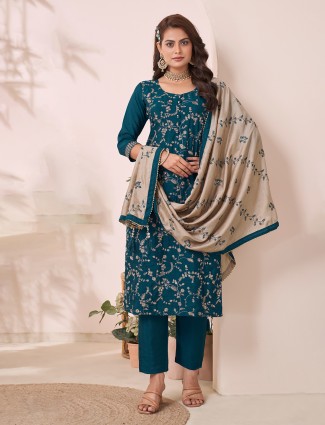 Red glow printed kurti with stand collar