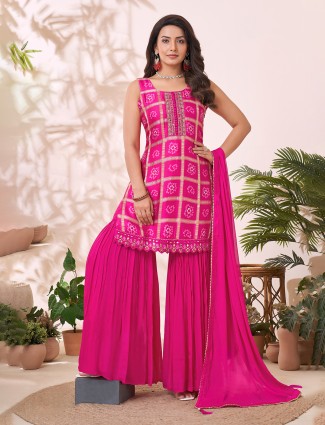 Rani printed sharara suit in silk with dupatta
