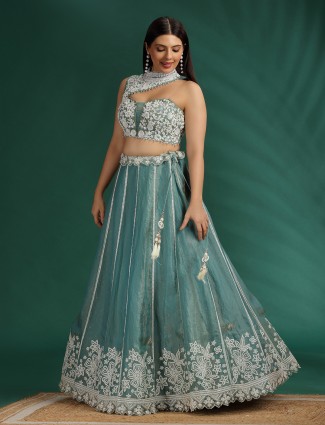 Blue designer silk lehenga with heavy work