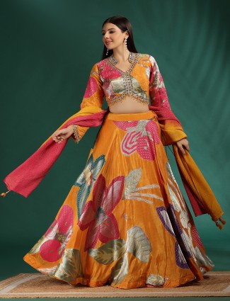 Mustard silk embellished lehenga choli with dupatta
