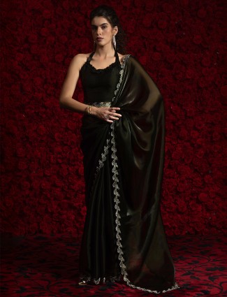 Stylish black chiffon saree for party women
