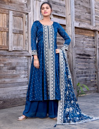 Blue satin palazzo suit for wedding