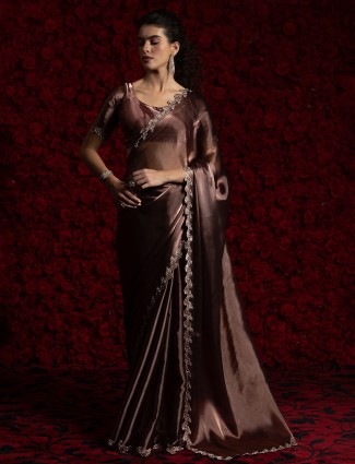 Elegant brown chiffon saree for party wear