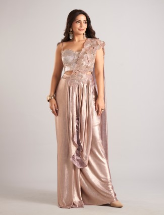 Cream lycra ready to wear saree for party