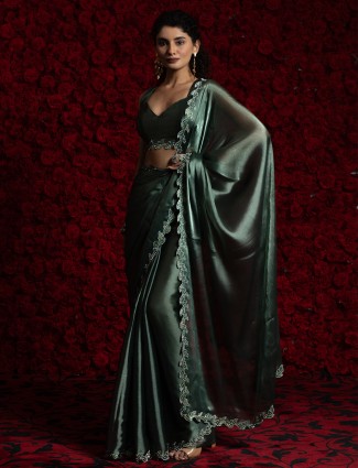 Dark green chiffon saree perfect for parties