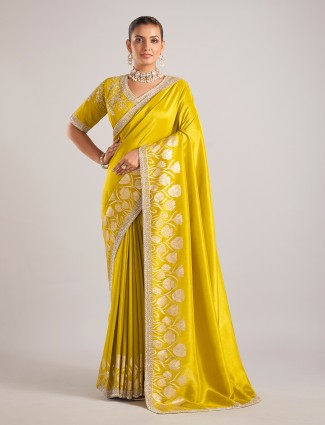Lemon green dola silk saree for wedding